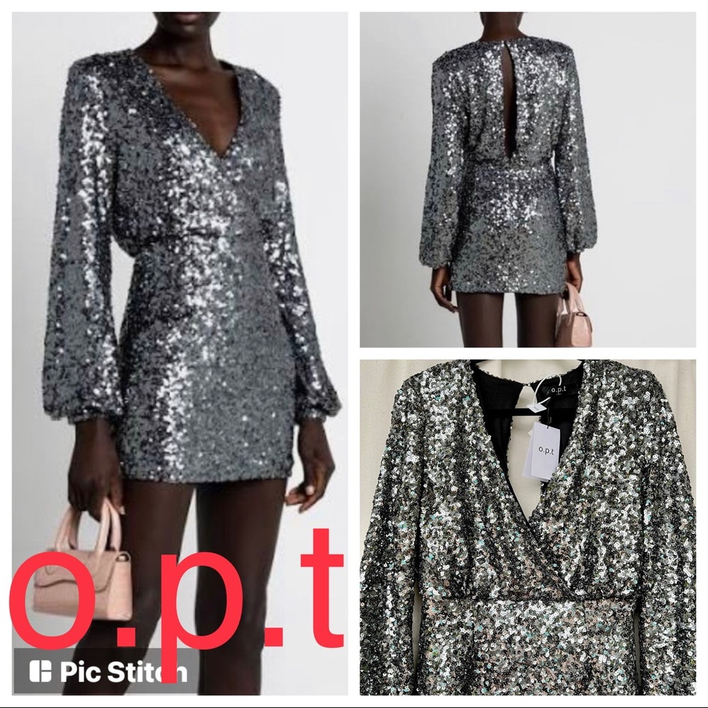 O.p.t by Few Moda sequin Rumi long sleeve evening cocktail mini dress size S NWT